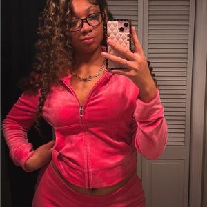 Pink Velour Zip-Up Hoodie (juicy)
